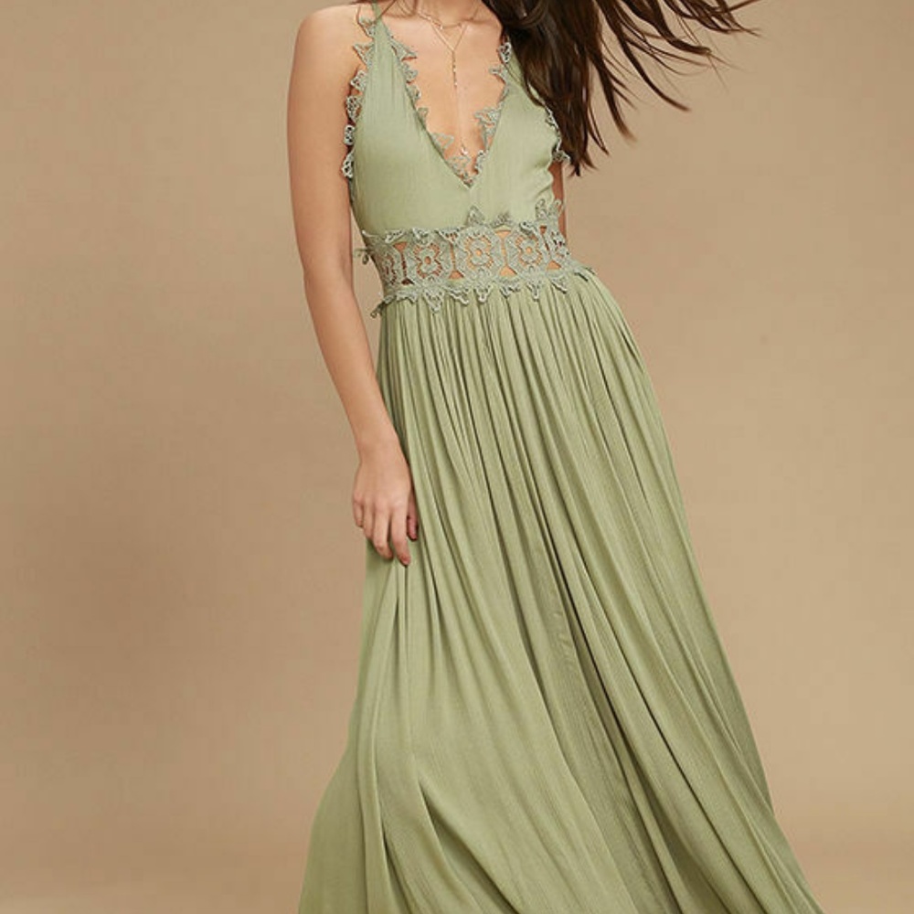 Lulus This Is Love Lace Sage Green Maxi Dress M